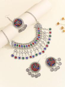 4pcs/Set Women's Exquisite And Gorgeous Clothing Accessories, Perfect For Travel, Photography Jewelry Set (Necklace, Earrings, Headband) - Multicolor - View 4