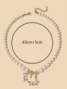 1 chiếc vòng cổ hợp kim đính pha lê nơ và ngọc trai giả trang trí đa năng, cổ điển và phổ biến - trắng - Xem 4