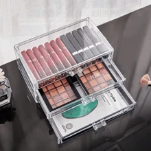 1pc Transparent Acrylic Makeup Organizer Storage Box With Drawers For Dressing Table, Lipstick Holder,For Holiday Beach, Bathroom Collection, Bedroom Collection, Large Capacity,Makeup Bag,Travel Essential - Clear - View 6