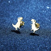 1 Pair Cute Stainless Steel Dinosaur Earrings Minimalist Animal Earrings Studs Kawaii Accessory Brinco - Silver - View 8