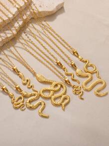 Stainless Steel Snake Necklace For Women Men Gold Color Zodiac Animal Pendant Necklace Fashion Jewelry Gift - Yellow Gold - View 12