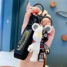 可愛的1入組/4入組時尚PVC機械熊機器人鑰匙扣配件-男女兒童均適用-適用於汽車鑰匙，手提包和錢包-獨特的半骷髏設計-是生日，派對和假日的絕佳禮物 - 彩色 - 查看 5