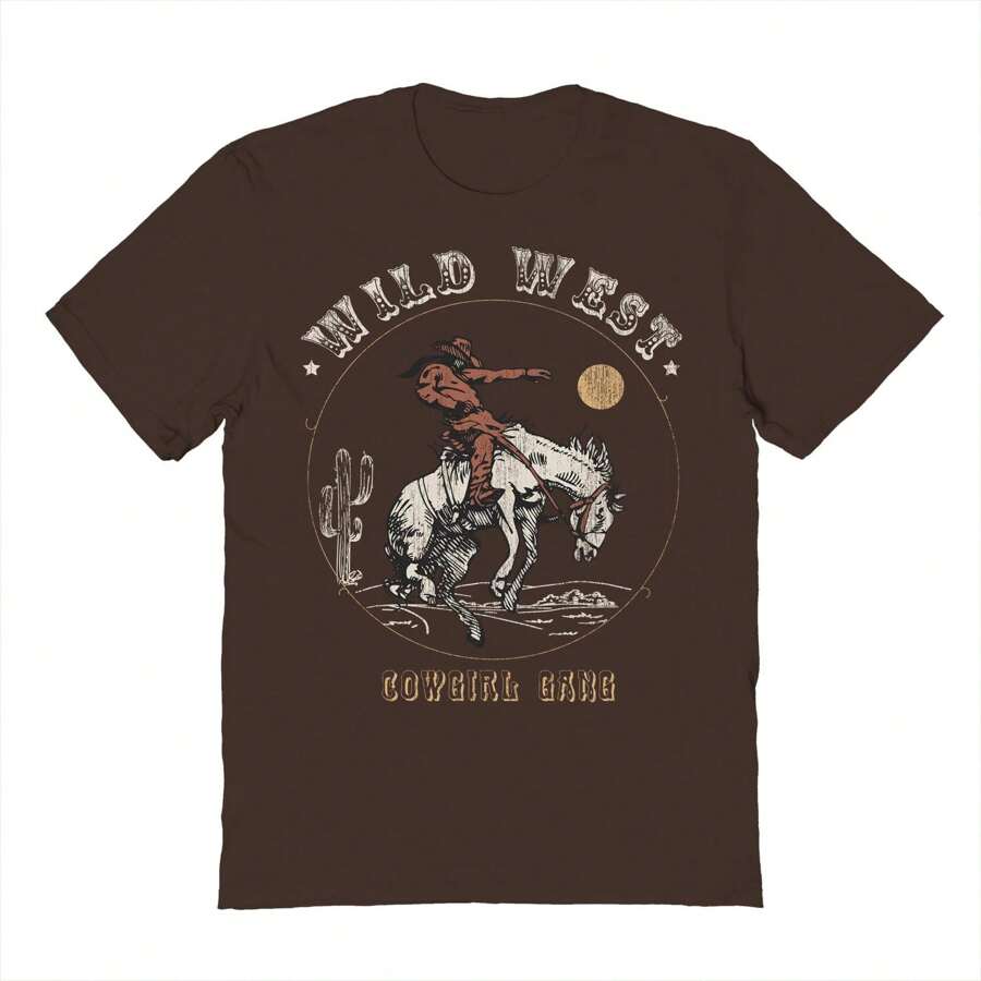 Nearly There Wild West Graphic Unisex Cotton Short-Sleeve T-Shirt - màu nâu - Xem 1