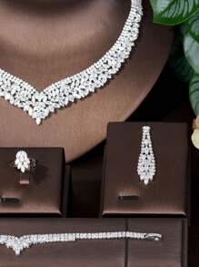 1set Simple Cubic Zirconia Geometric Decorated Jewelry Set Suitable For Ladies' Dating - Silver - View 4