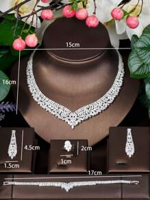 1set Simple Cubic Zirconia Geometric Decorated Jewelry Set Suitable For Ladies' Dating - Silver - View 7