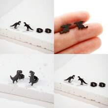 1 对可爱不锈钢恐龙耳环简约动物耳环耳钉卡哇伊配饰 Brinco