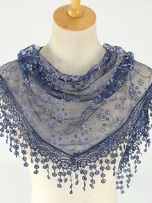 1 pieza/2 piezas Chal/Bufanda de mujer de unicolor/estampado de encaje con flecos, casual y versátil para primavera/verano - bufanda triangular - Ver 10