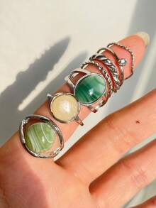 7 cái/bộ Đá xanh & Hình Học Nhân Kim loại Bộ Đối với Của phụ nữ Đồ trang sức - Nhiều màu - Xem 3