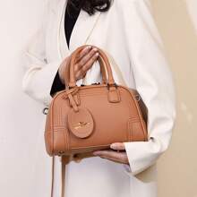 方便的荔枝印花休閒手提包,適合青少年女大學生、新手和白領工作者,適合大學約會和購物 - 黃色 - 查看 6