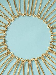 1條金屬時尚經典厚鍊字母吊墜項鍊,1個手鐲,1只戒指,1對耳環套裝 - 金黃色 - 查看 9