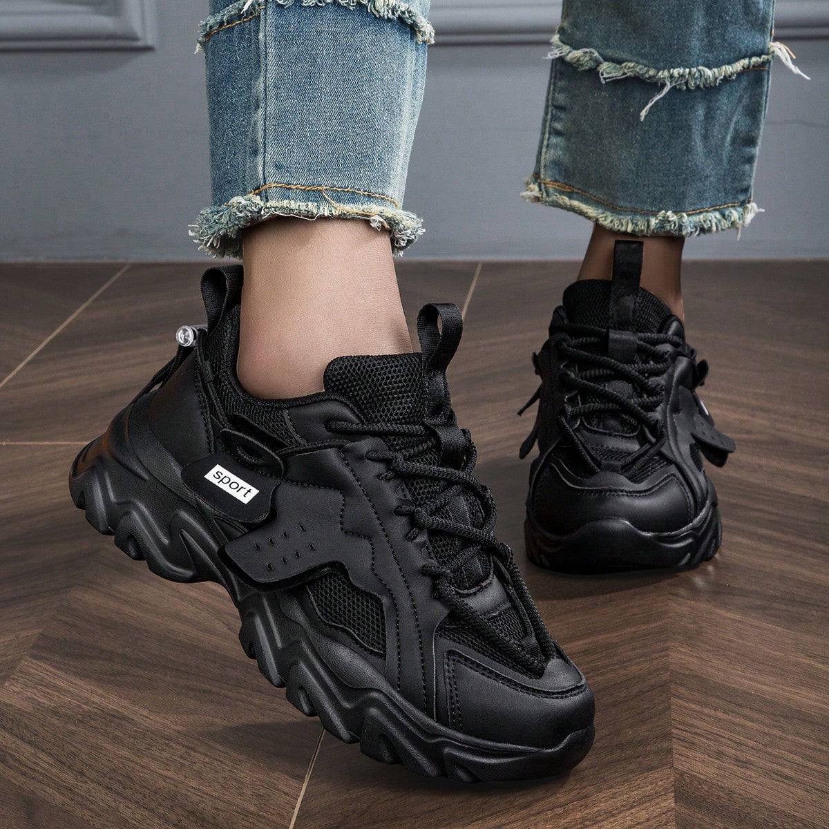 Zapatos casuales con suela gruesa y gruesa con suela suave y transpirable, zapatillas de moda con cordones delanteros en blanco o negro - perfectas pa