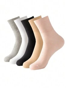 5pairs Women's Plus Size Wide Mouth Double Knitted Mid-Calf Socks, Suitable For People With Thicker Ankle