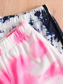 2pcs/Set Young Girls' Casual Tie-Dye Short Sleeve T-Shirt And Shorts, Comfortable And Cool Matching Set