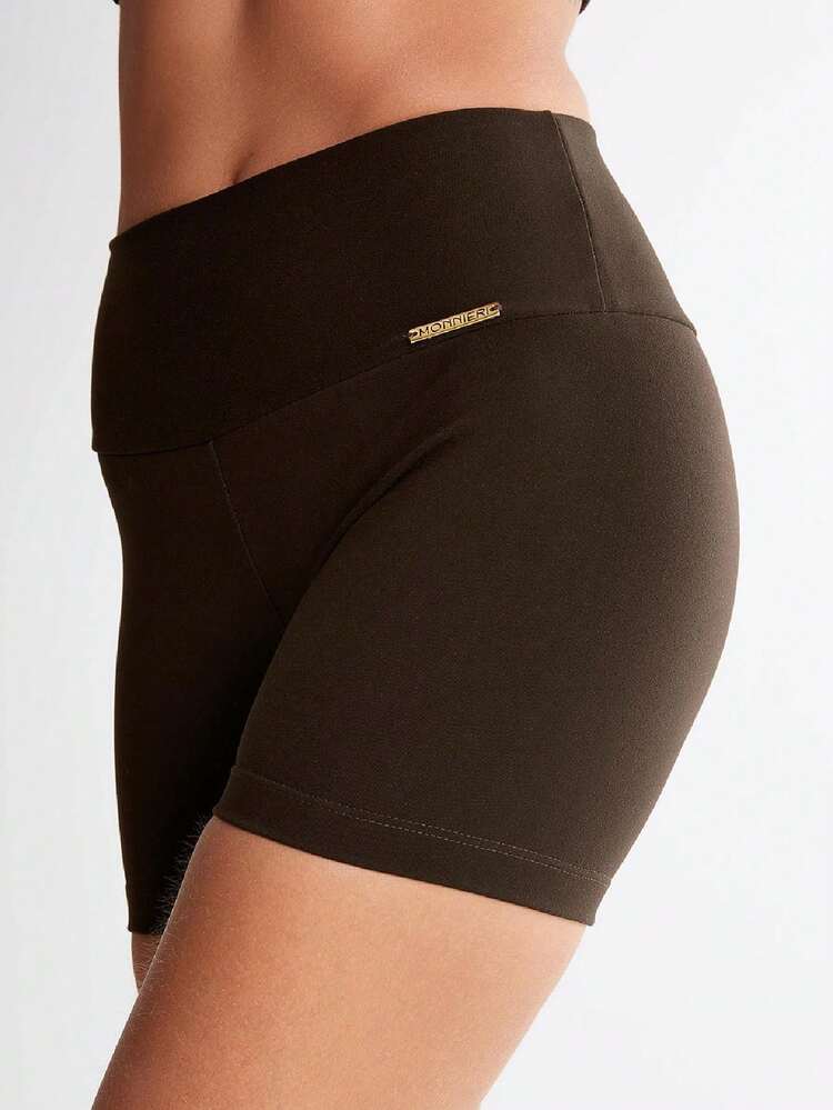 Short Feminino Marrom Suplex Moda Fitness Não Transparente Cintura Alta Academia Dia a Dia Exercícios Corrida Crossfit Praia - Marrom - Visão 1
