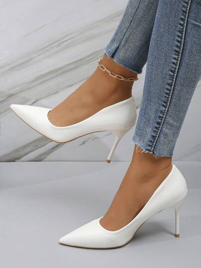 2023 New Arrival Stiletto Pointed Toe High-Heeled Shoes For Women, Comfortable, Suitable For Work And Commute, Large Size, Versatile, White, Sexy, Low Vamp
