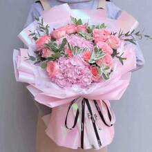 1pack/20pcs Iridescent Bright Flower Gift Wrap Paper With Colorful Silk & Rainbow Rose Pattern - Pink - View 2