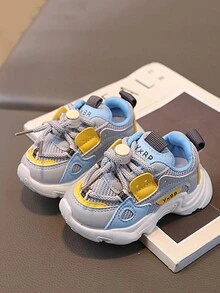 女孩春季2024年網眼運動鞋，柔軟的橡膠鞋底，厚底鞋款式，時尚且防滑 - 灰色 - 查看 2