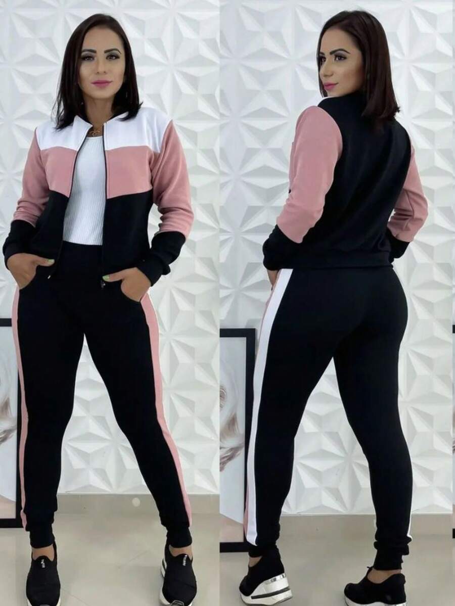 Women Two-piece Outfits - 乾枯玫瑰色 - 查看 1
