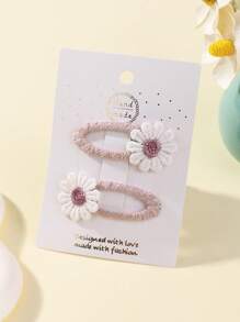 2 buc agrafe de păr cu o singură floare mică de culoare solidă pentru copii cu margine acoperită complet