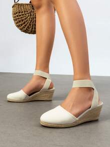 Women's Closed Toe Elastic Ankle Strap Espadrilles Vacation Outing Comfortable Commuting And Shopping Wedge Sandals Summer Shoes - Multicolor - View 4