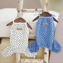 Pet Clothes, Dog Pants, Cat Jumpsuit Casual Pants, 24 Stars Four Legs Letter Embroidery Loungewear, Casual Wear, New Teddy Home Clothes, Spring/Summer Sun Protection Clothes, Fashionable New Polka Dot Dog Clothes - White - View 6