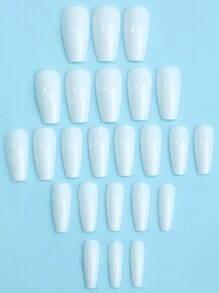 24片棺材形纯色美甲贴纸，提升您的美甲造型，白色调，简约校园风，适合女性和女孩。美甲贴纸，美甲用品，美甲产品。美甲 - 彩色 - 查看 2