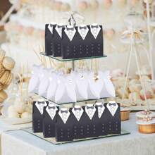 10pcs Wedding Gift Box Set, Bridal & Groom Formal Wear Shaped Candy Boxes With Ribbon, Great For Wedding Party Decoration, Gift Packaging And Storage Supplies - Multicolor - View 2