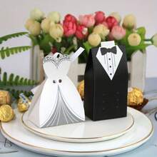 10pcs Wedding Gift Box Set, Bridal & Groom Formal Wear Shaped Candy Boxes With Ribbon, Great For Wedding Party Decoration, Gift Packaging And Storage Supplies - Multicolor - View 3