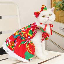 Quần áo thú cưng, Váy tay lửng, Phong cách xuân hè, Dành cho Teddy, Pomeranian, Corgi, Chó con, Mèo con - Đỏ - Xem 1