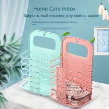 Foldable Hanging Wall-Mounted Plastic Laundry Basket Without Drilling - White - View 5