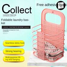 Foldable Hanging Wall-Mounted Plastic Laundry Basket Without Drilling - White - View 4