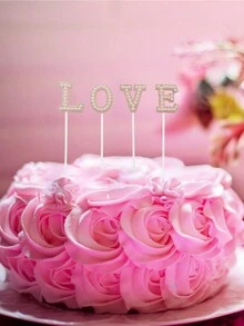 1 Set Cake Decoration Supplies With 'love' Letter Shaped Toppers For Beautiful Decoration, Great For Mother's Day Gift - Golden 2 - View 3