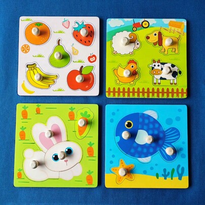 Puzzle Game For Toddlers: 3d Animal & Fruit Shape Jigsaw Puzzles With Hand Grip,Suitable For Kids Aged 1-3 Years Old Wooden Toys,Puzzles For Kids,Puzzle,Wooden Toys,Old Money,Wooden Puzzle