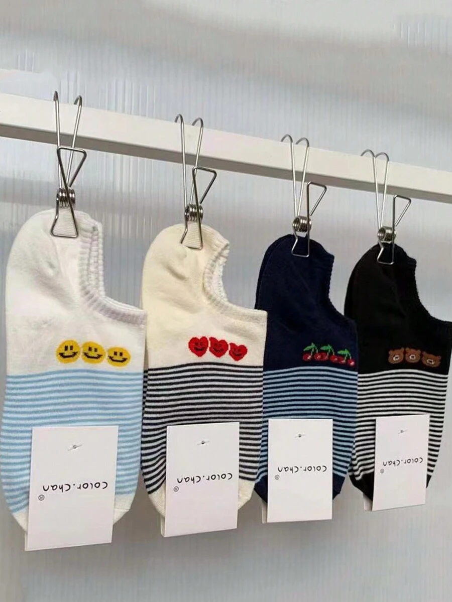 4đôi Ngẫu nhiên Vận chuyển Mới Cổ điển Gầy Sọc Vớ vô hình , Mùa Xuân Và Mùa hè - Nhiều màu - Xem 1