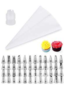 3/5/6/9/33/36/52pcs Stainless Steel Piping Tips Set, Leaf Decorating Tool - Silver - View 8