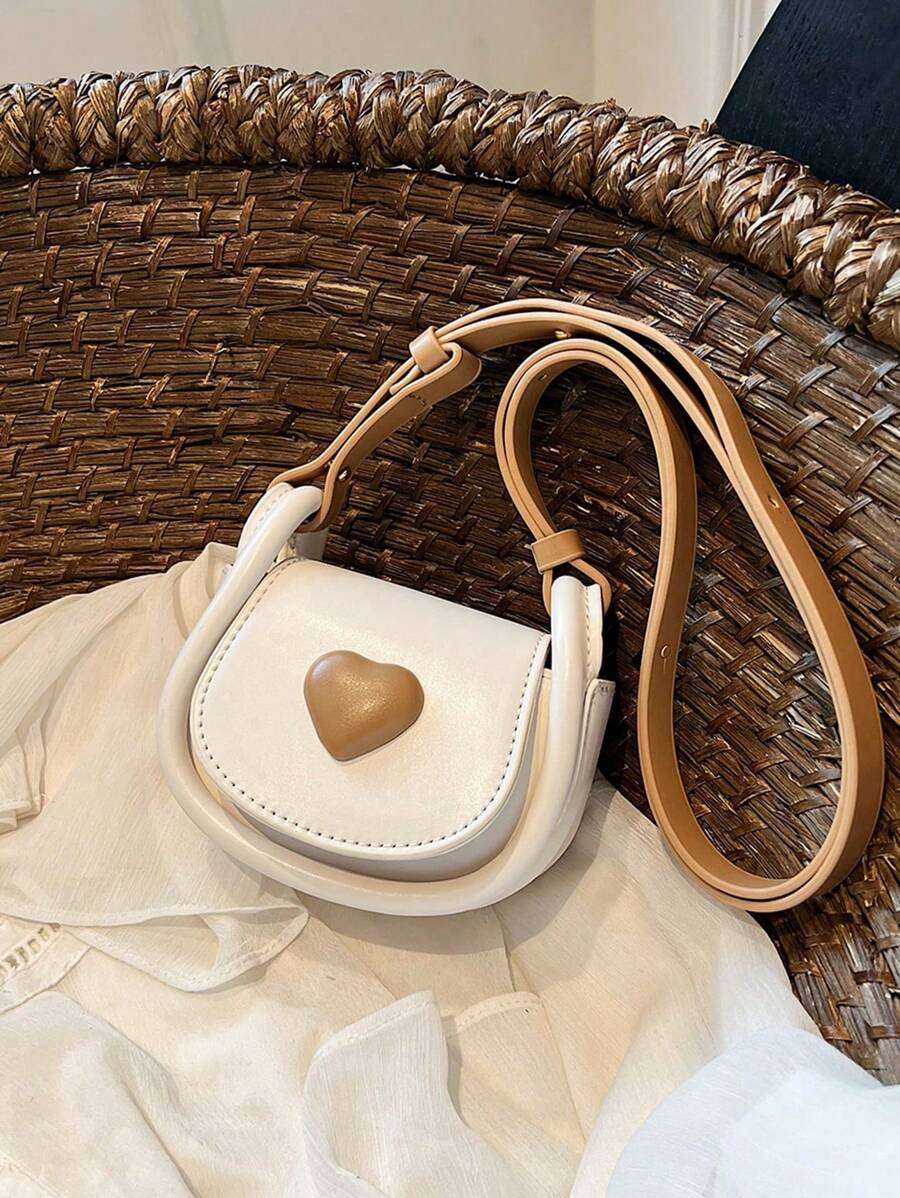 迷你时尚斜跨包，简约心形马鞍包 - 白色 - 查看 1