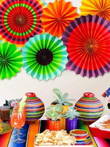 6入組紅藍紙扇掛壁裝飾花朵套裝,婚禮、生日、訂婚、婚禮派對、節日慶典用掛式橫幅 - 紅藍點紙扇花 - 查看 3