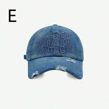 Không giới tính Người Mỹ Thêu Chữ Mũ bóng chày Với Đau khổ Denim mùa giặt Denim , Rách Hố Thiết kế Và Ngắn Brim , Hoàn hảo Đối với Trang phục trên phố Và Mặt Giảm béo - Nhiều màu - Xem 7