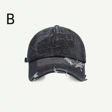 Không giới tính Người Mỹ Thêu Chữ Mũ bóng chày Với Đau khổ Denim mùa giặt Denim , Rách Hố Thiết kế Và Ngắn Brim , Hoàn hảo Đối với Trang phục trên phố Và Mặt Giảm béo - Nhiều màu - Xem 4