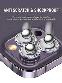 苹果相机镜头保护膜水钻镶嵌镜头保护套生日、家人、朋友礼物闪亮水晶、镜头保护膜、手机配件防水防震防摔防摔防刮防指纹全覆盖 - 紫色 - 查看 6