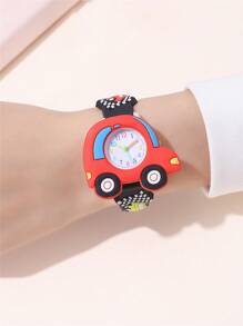 Cute Car Pattern Silicone Strap Quartz Children Cartoon Watch - Black - View 3