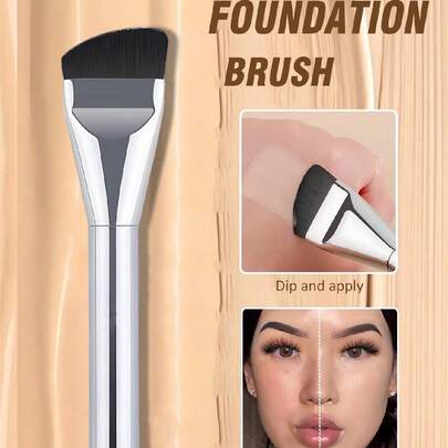 1pc Ultra-Thin Round Angled Blush Brush, Multi-Functional Makeup Tool For Face Mask, Suitable For Beginner Makeup Artists To Easily Create Confident Makeup Look