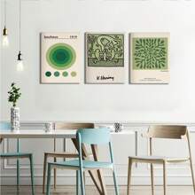 3 Piezas De Arte De Museo Moderno En Verde Sin Marco, Conjunto Sin Marco De Cortes De Matisse, Bloques De Color Keith, Carteles De Pintura En Lienzo De Arte De Pared Bauhaus Para La Decoración Del Hogar En La Sala De Estar - Negro - Ver 4