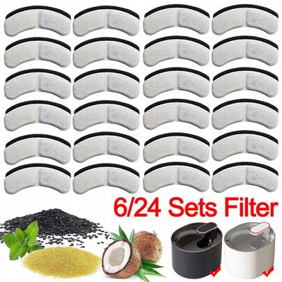 6 Sets/12 Sets/24 Sets Pet Water Fountain Filters, Activated Carbon Cat Water Dispenser Filter Element,4 Layers Of Filtration,Replacement Filters For CT2028 Cat Water Fountain
