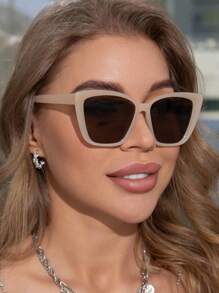 Vintage Cat Eye Big Frame Plastic Sunglasses, Unisex Fashion Classic Style Decoration Outdoor Travel Beach Vacation Uv-Protection Eyewear Boho Sunglasses Beach Sun Glasses Beach Accessories For Women Sun Glasses Sunglasses Shades Fashionable Shade Elegant Outfit Family Outings Travel Vacation Holiday For Summer Beach Vacation,Outdoor,Travel - Multicolor - View 15
