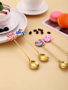 4pcs Stainless Steel Lollipop Shaped Dessert Spoons, Cute Coffee Spoons
