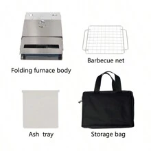 1pc Small-Fold Design Stainless Steel Portable Wood Stove For Camping, Bbq, Hiking, Home Use: Boiling Water, Making Tea, Coffee And Burning Wood - Silver - View 7