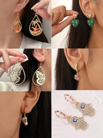 2入組創意海洋海灘棕櫚樹&海星夏天懸垂耳環