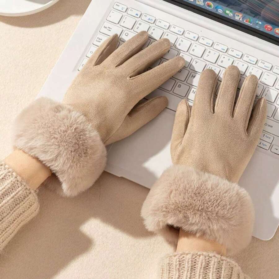 Women Full Finger Gloves - Màu be - Xem 1