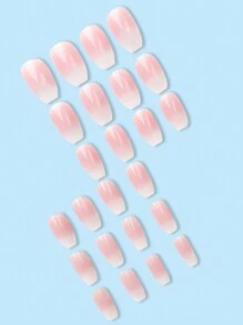 24pcs Gradient Pink & Nude Short False Nails For Ballet Style Teen Girls +1pc Jelly Glue + 1pc Nail File Press On Nails Nail Supplies - Multicolor - View 4